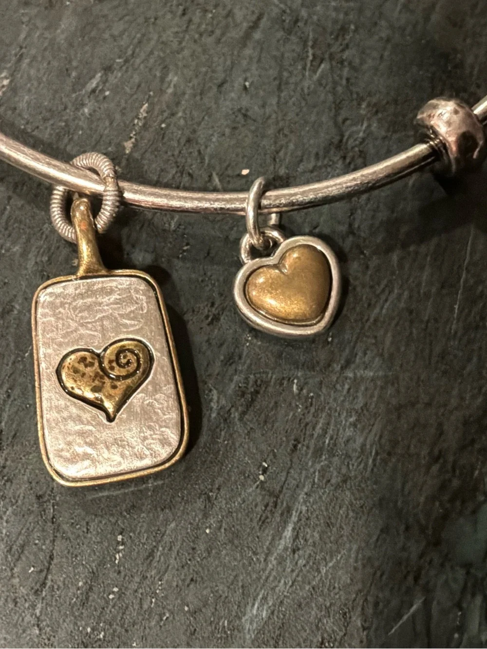 Brighton Two-Tone Heart Charm “Mom” Bangle Bracelet